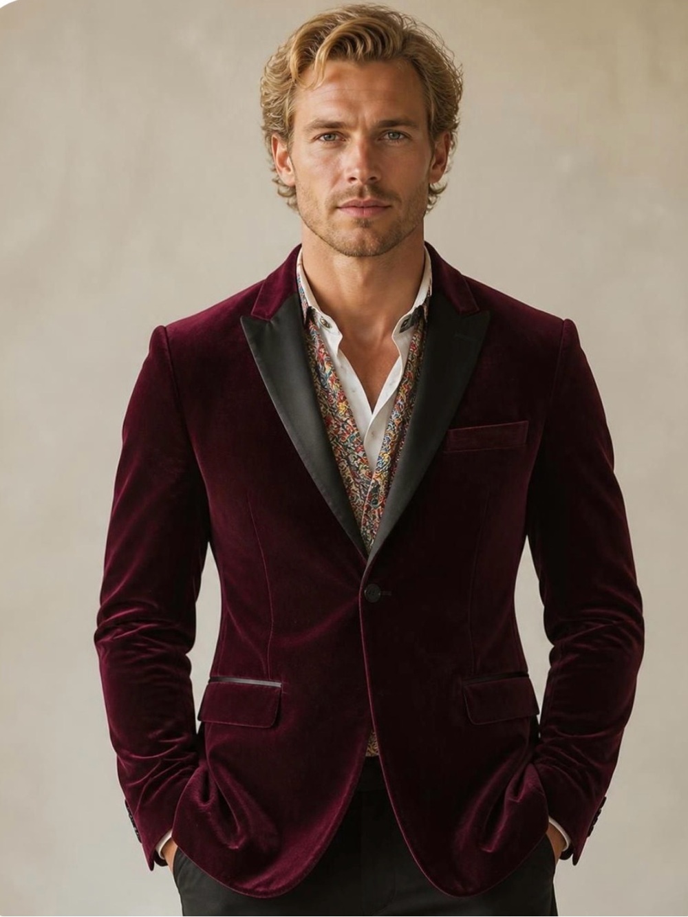 Paisley & Gray Burgundy Velvet Tuxedo Jacket with Black Satin Lapel